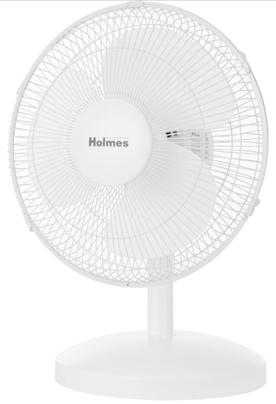 Photo 1 of ***PARTS ONLY**-+HOLMES 12" Table Fan, 75° Oscillation, 3 Speeds, 15° Adjustable Head Tilt, Ideal for Home, Bedroom or Office, White