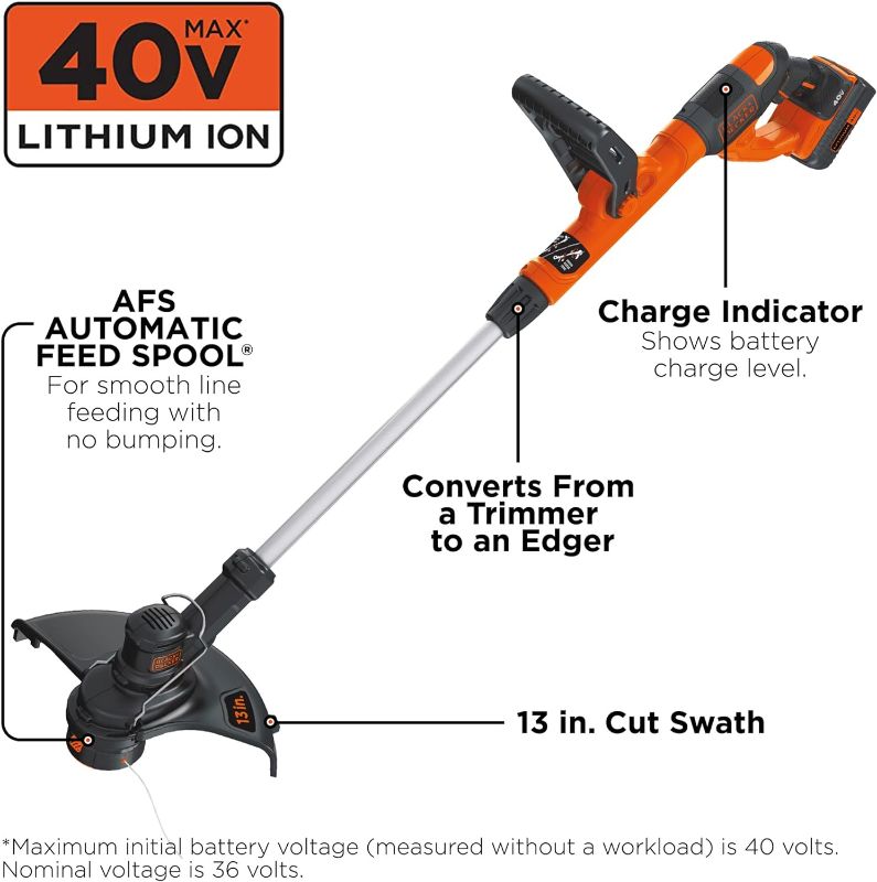 Photo 1 of ***MISSING PARTS*** Black+Decker 40V MAX String Trimmer and Edger Kit, Cordless, 13 inch (LST140C)