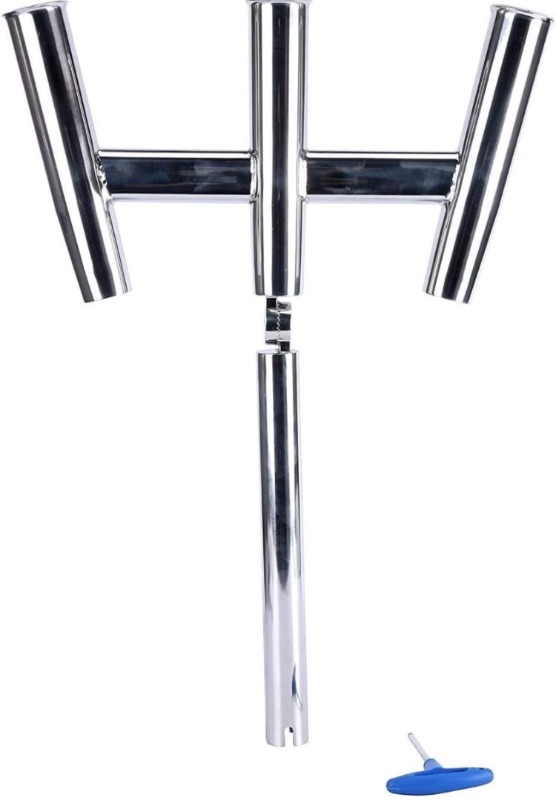 Photo 1 of Amarine-made 3 Tube Silver Highly Polished Stainless Steel Trident Outrigger Stylish Rod Holder - Triple Rod Holder , Kite Fishing Mount 3-Rod Holder (Size B)