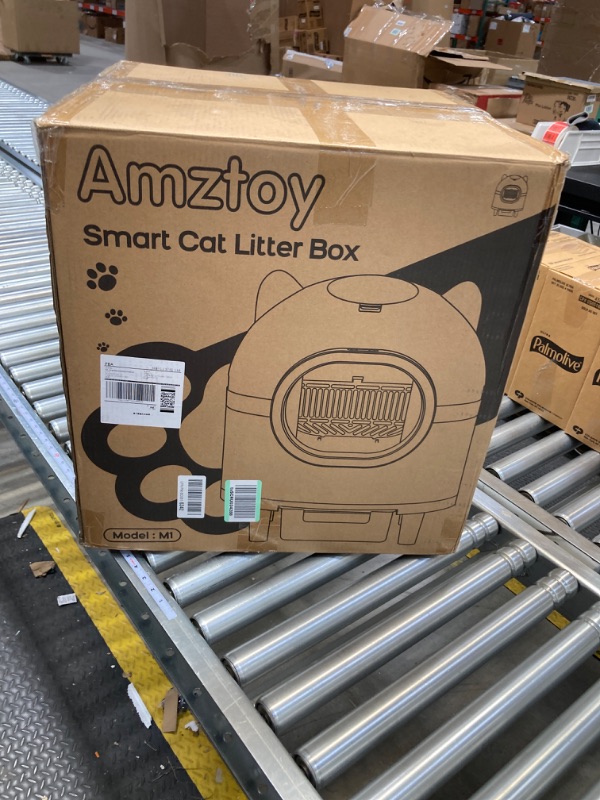 Photo 4 of ***USED, MISSING PARTS*** Self Cleaning Cat Litter Box, Large Automatic Cat Litter Box for Multiple Cats with APP Control Odor Removal Safety Protection 2 Rolls Garbage Bags, White & Grey