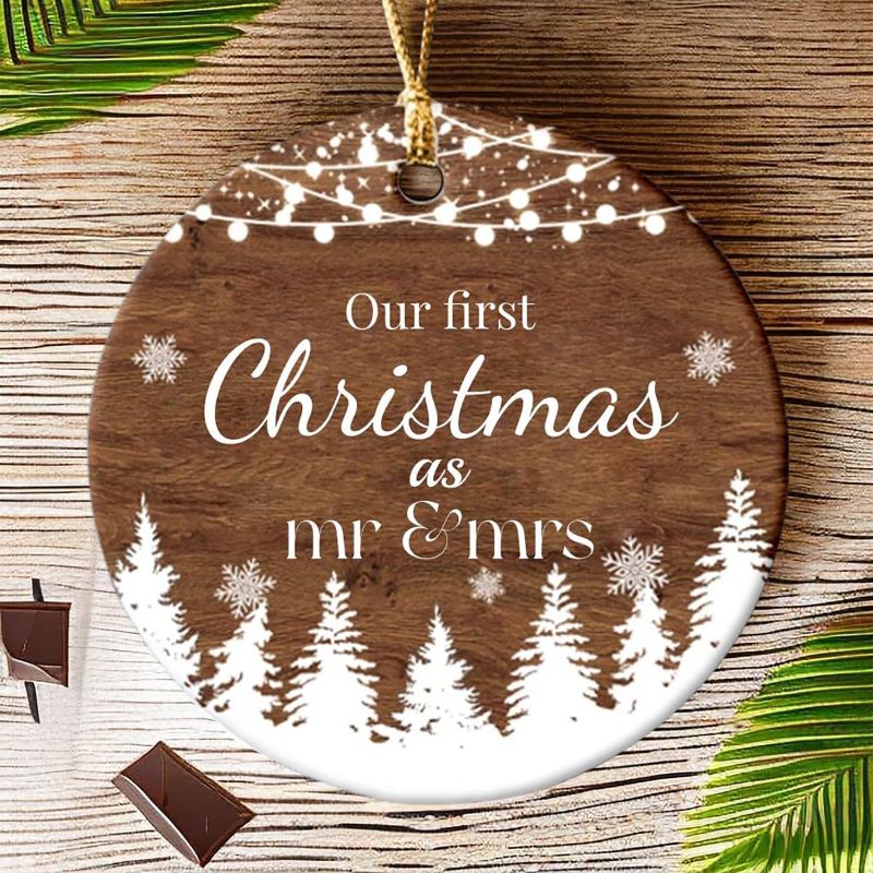 Photo 1 of *** BUNDLE X 2 *** Our First Christmas Married Ornament 2024 Mr and Mrs Together Engaged Christmas Tree Decorations Newlywed Wedding Anniversary for Couples (A)