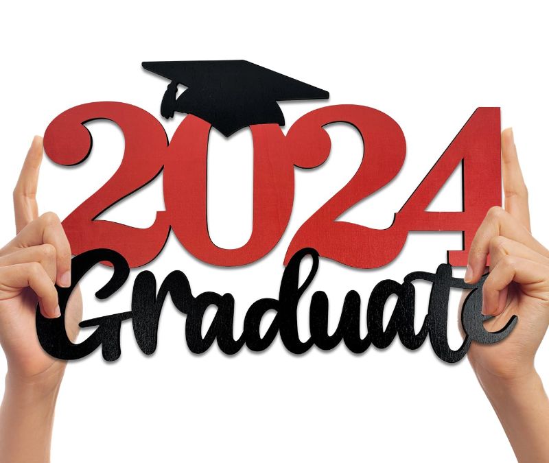 Photo 1 of *** BUNDLE X 2 *** 2024 Graduation Party Decorations Wooden Sign Red Class of 2024 Photo Booth Props 2024 Graduation Picture Props for 2024 Graduation Party Supplies, 15.75x9.84 inches