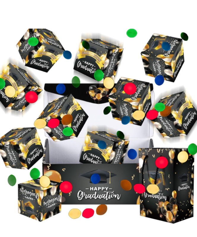 Photo 1 of 12 Pcs Graduation Exploding Money Gift Box, Gold Black Congrats Bouncing Surprise Pop up Cash Box for Class of 2024 High School College Graduation Party Supplies (DOUBLE PACK)