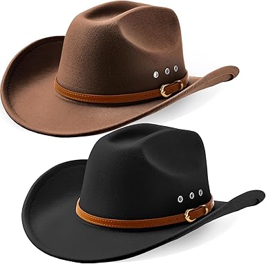 Photo 1 of ***SEE PHOTOS FOR COLORS***2 PACK Cowboy Hat Felt Wide Brim Cowgirl Hats with Belt Classic Outdoor Western Hats for Women Men Adults
