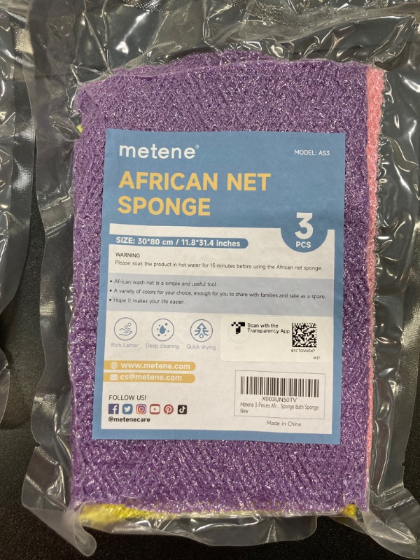 Photo 2 of Metene 3 Pieces African Exfoliating Net, Colorful African Net Cloth, Long African Net Sponge Body Scrubber for Use in Shower, Bath Shower Wash Cloth for Skin Smoother Daily Use (Pink,Purple,Yellow) 1 Count (Pack of 3) Pink,Purple,Yellow