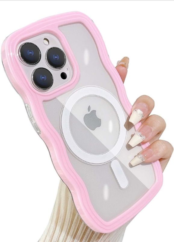 Photo 1 of 2 pc bundle! Compatible for iPhone 14 Pro Case with Magsafe, Wave Magnetic Phone Case Cute Water Ripple Candy Colors Frame Shockproof for iPhone 14 Pro Phone Case for Women 6.1 Inch - Pink