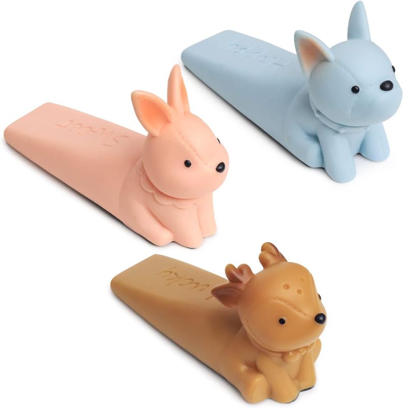 Photo 1 of ***SEE PHOTOS***Cute Animal Vinyl Door Stopper Set of 3 - Dog, Rabbit, and Deer Design - Decorative and Functional Door Stop for Bottom of Door - Great Gift Choice for Animal Lovers