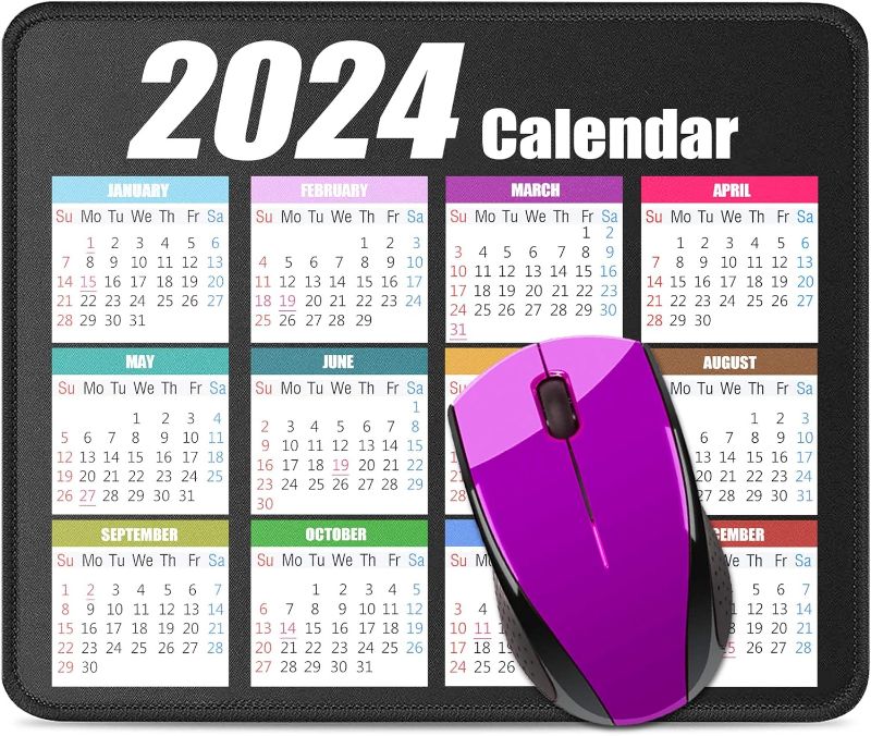 Photo 1 of 2024 Calendar Mouse Pad with Non-Slip Rubber Base, Premium-Textured & Waterproof Mousepads with Stitched Edges, Mouse Pads for Computers, Laptop, PC, Office & Home (White)