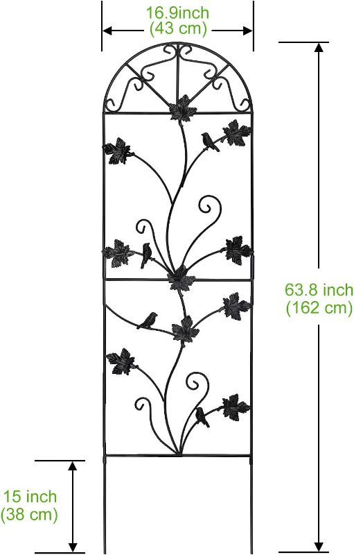 Photo 1 of 1 Packs 64"x17" Metal Garden Trellis for Climbing Plants Rustproof Sturdy Black Iron Trellis Plants Support Outdoor for Climbing Vegetable Rose Potted Plants Flower Cucumber Clematis