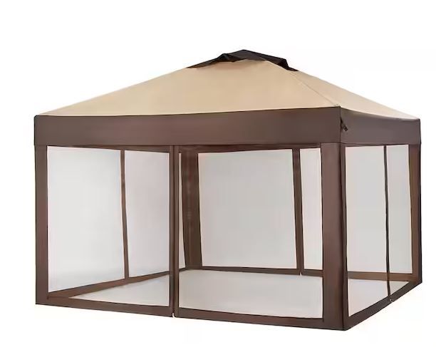 Photo 1 of ***DAMAGED, MISSING PARTS*** Hampton Bay  Stockton 11 ft. x 11 ft. Brown Outdoor Patio Pop-Up Canopy with Netting