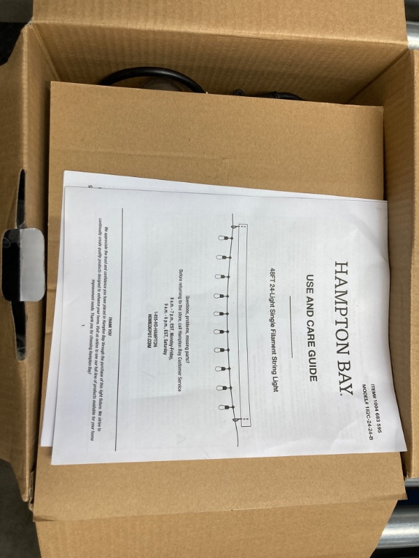 Photo 2 of ****MISSING ONE BULB***Hampton Bay 24-Light 48 ft. Indoor/Outdoor String Light with S14 Single Filament LED Bulbs