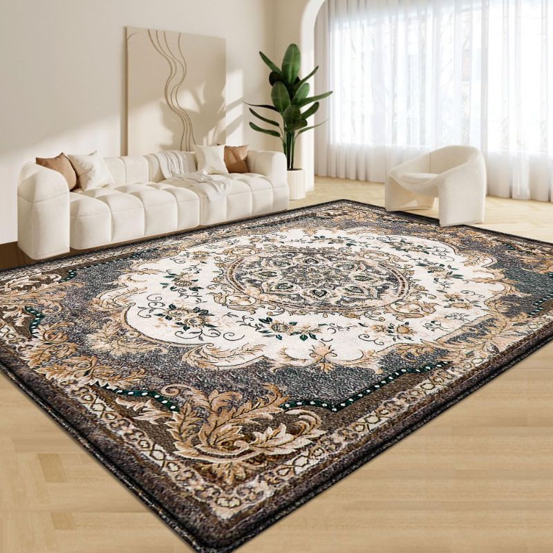 Photo 1 of Oriental Area Rug 9x12, Vintage Rug Non Slip Low Pile Soft Large Rugs for Bedroom Dining Room Rug Living Room Carpet Grey Rug for Nursery Playroom Family Room Foyer Den Office Home Decor Grey Floral 9' x 12'