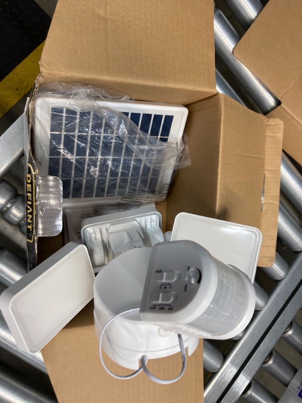 Photo 1 of 180-Degree White Motion Activated Solar Outdoor 3-Head Dusk-to-Dawn LED Security Flood Light 2100 Lumens
