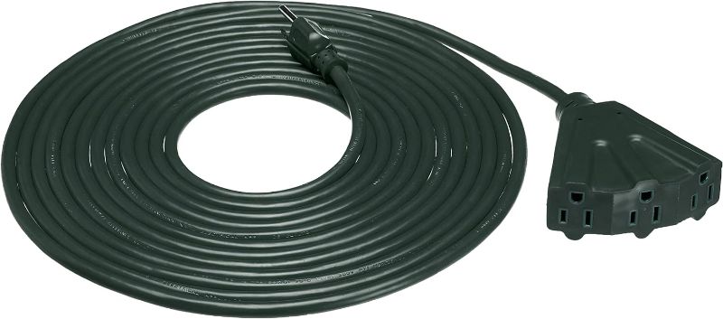 Photo 1 of Amazon Basics 25-Foot 3-Prong Vinyl Indoor/Outdoor Extension Cord with 3 Outlets - 13 Amps, 1625 Watts, 125 VAC - Green