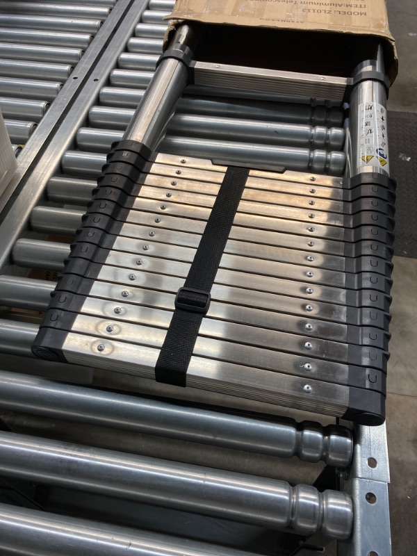 Photo 1 of Telescoping Ladder, 14.5FT One Button Retraction Stainless Steel Telescopic Ladder with Non-Slip Feet, Slow Down Design Multi-Purpose Compact Collapsible Extension Ladder for Homeuse RV Attic Stainless Steel 14.5 FT(One Button)