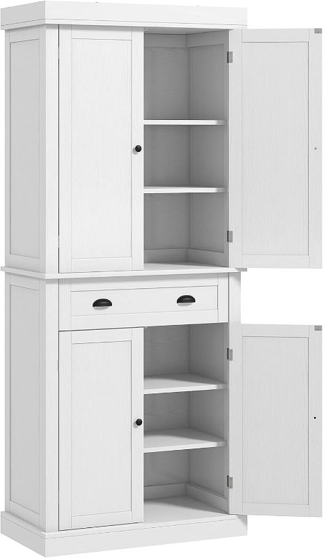 Photo 1 of , 72.5" Kitchen, Cabinet, Traditional Freestanding Storage Cabinet with 4 Doors, Drawer and 3 Adjustable Shelves for Dining Room, White Wood Grain Servers, Sideboards & Buffets