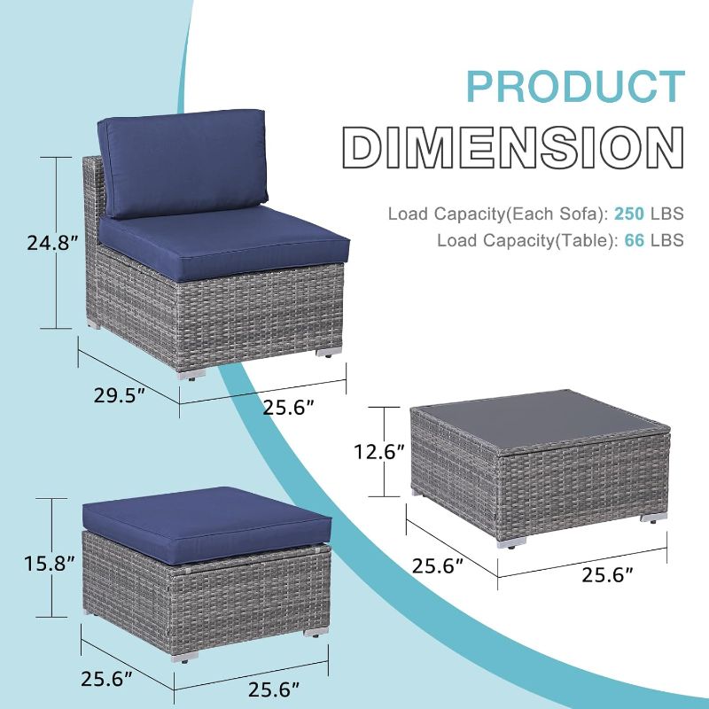 Photo 1 of  Wicker Patio Furniture Set - Outdoor Rattan Patio Comversation Set with 1 Sofa for Porch Deck Garden(Mixed Grey/Blue)