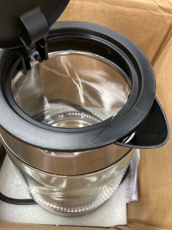 Photo 3 of ***SLIGHT DENT AND CRACK IN LID***Amazon Basics Electric Glass and Steel Hot Tea Water Kettle, 1.7-Liter, Black and Sliver Glass Carafe 1.7 Liter