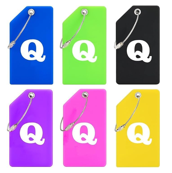 Photo 1 of (photo for reference) Silicone Luggage Tag Initial-Baggage Handbag Travel Suitcase Tags with Name ID Card Quickly to Spot (Letter Q, 5 Packs, multi color)