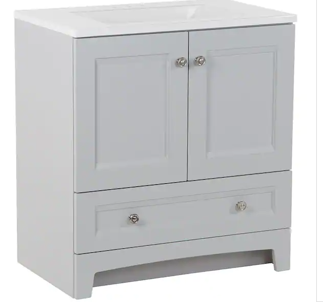 Photo 1 of 
Glacier Bay
Delridge 30.25 in. W x 18.75 in. D x 32.89 in. H Single Sink Bath Vanity in Pearl Gray with White Cultured Marble Top