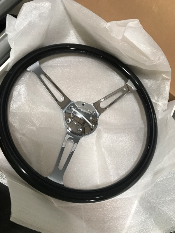 Photo 2 of 15" 6 Bolt Woodgrain Racing Steering Wheel Vintage Nostalgia Style with Horn Button Vintage Black Long Hole Steering Wheel 15'' Long Hole Style