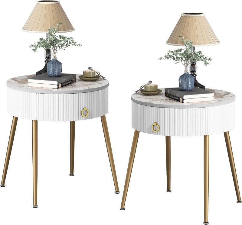 Photo 1 of **NOT EXACT SAME AS STOCK PHOTO** Round Nightstand Set of 2, Black and Brown Top Modern End Table 