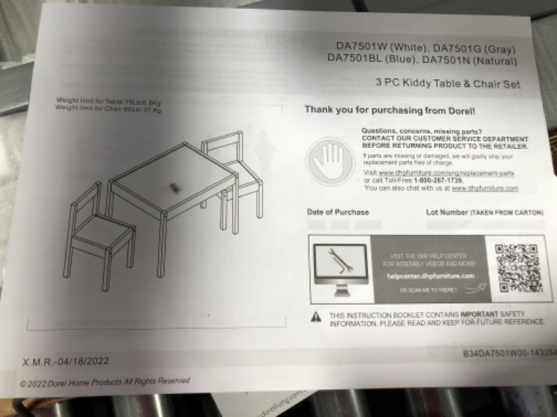 Photo 2 of (PARTS ONLY/ NO REFUNDS) Baby Relax Hunter 3 Piece Kiddy Table and Chair Set, Gray Grey 3-Piece Set