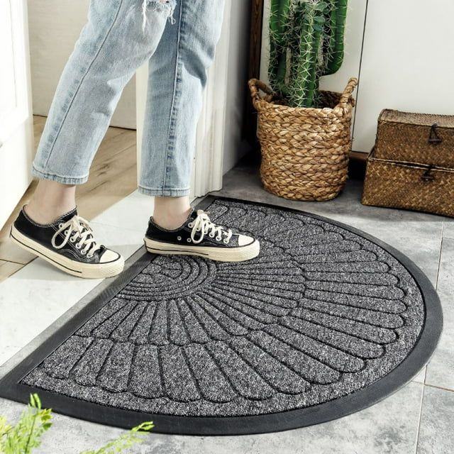 Photo 1 of **STOCK PHOTO** Sanmadrola Rubber Outdoor Doormat Heavy Duty Half Round with Non Slip Rubber Backing Low Profile Indoor Welcome Entrance Way Door Mats 24''x 36'' Gray