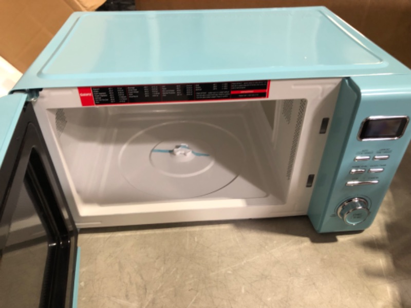 Photo 5 of ***NONREFUNDABLE - NOT FUNCTIONAL - FOR PARTS ONLY - SEE COMMENTS*** 
Galanz GLCMKZ11BER10 Retro Countertop Microwave Oven with Auto Cook & Reheat, Defrost, Quick Start Functions, Easy Clean with Glass Turntable, Pull Handle, 1.1 cu ft, Blue Blue 1.1 cu f