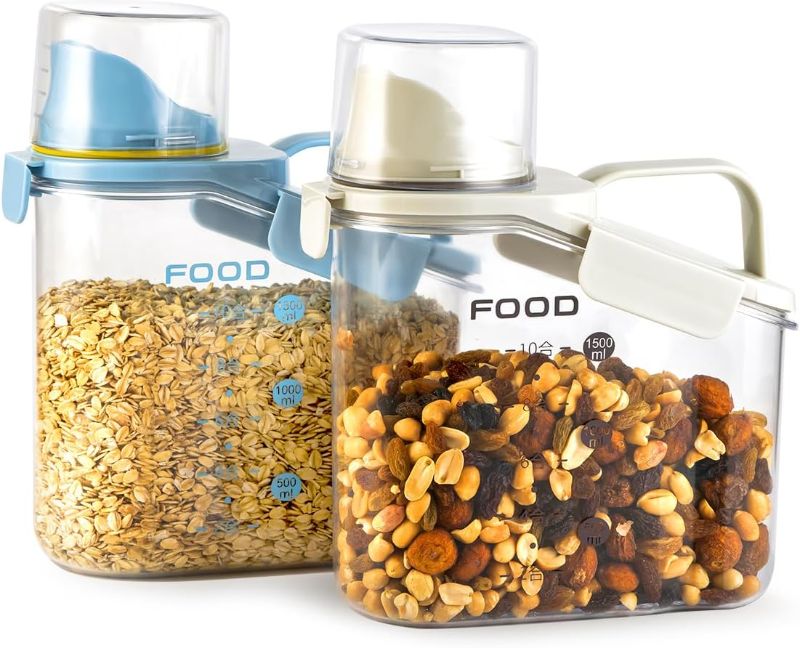 Photo 1 of (see images for damage) 2 PCS Cereal Storage Containers, 1.5L/51oz Dry Food Rice Holder