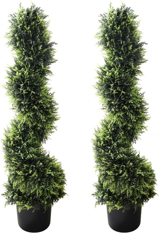 Photo 1 of ***MINOR DAMAGE*SOME GREENERY NEEDS TO BE REATTACHED***
AUMMOOH 39 inchBoxwood Artificial Cedar Spiral Topiary Trees – Decorative Fake Greenery in Planter Pots for Front Porch, Outdoor Walkway, Entryway Decorating, Set of 2