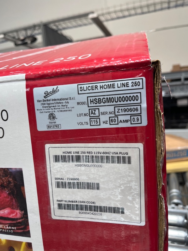 Photo 5 of (NON-REFUNDABLE) Berkel Home Line Hl200  Food Slicer/Red/10" Blade/Electric Food Slicer/Slices Prosciutto, Meat, Cold Cuts, Fish, Ham, Cheese, Bread, Fruit and Veggies/Adjustable Thickness Dial/Home-use electic slicer