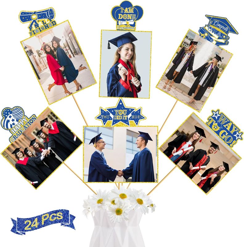 Photo 1 of 24PCS Blue and Gold Graduation Decorations Graduation Picture Centerpiece Sticks Graduation Decorations Centerpiece Graduation---------- 
BLUE RED-------COLOR DIFFERS FROM PIC BELOW 