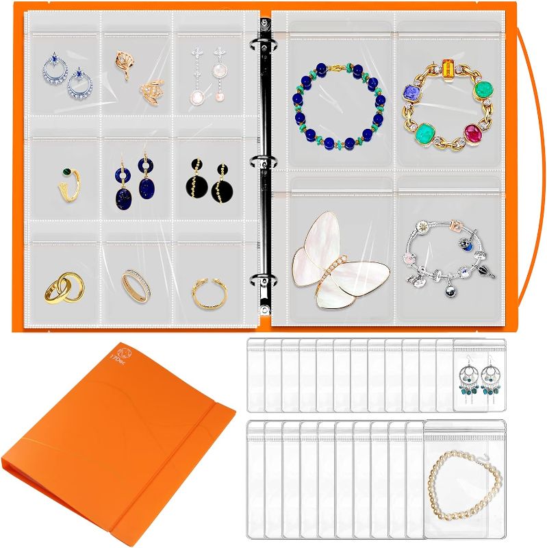 Photo 1 of 17Dec Orange Large Transparent Jewelry Storage Book Organizer with 300 Pockets and 150 Jewelry Pouches,Travel Jewelry Organizer and Storage,Hoop Earring Holder Jewelry Holder Organizer Binder.
