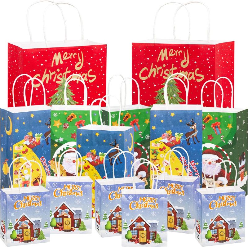 Photo 1 of 16PCS Christmas Gift Bags Assorted Sizes 3 Size Christmas Bags for Gifts Bulk Xmas Bags Holiday Bags for Kids