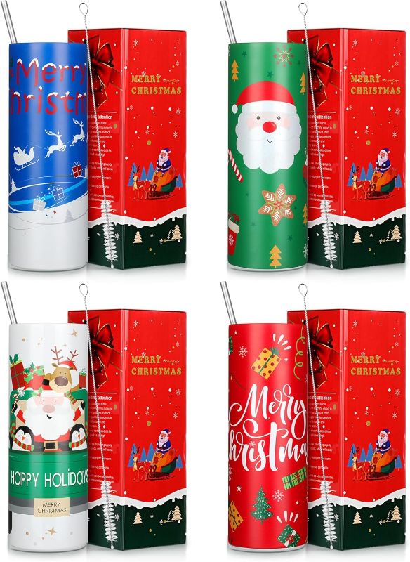 Photo 1 of 
Mifoci 4 Pcs Christmas Skinny Tumblers Set 20 oz Christmas Stainless Steel Tumbler with Lid and Straw Christmas Double Insulated Cup Coffee Mug Tumbler Xmas..