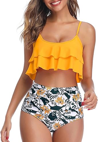 Photo 1 of **PINEAPPLE**Tempt Me Women Two Piece Swimsuits Ruffle High Waisted Bikini Ruched Bathing Suit with Bottom  
LG