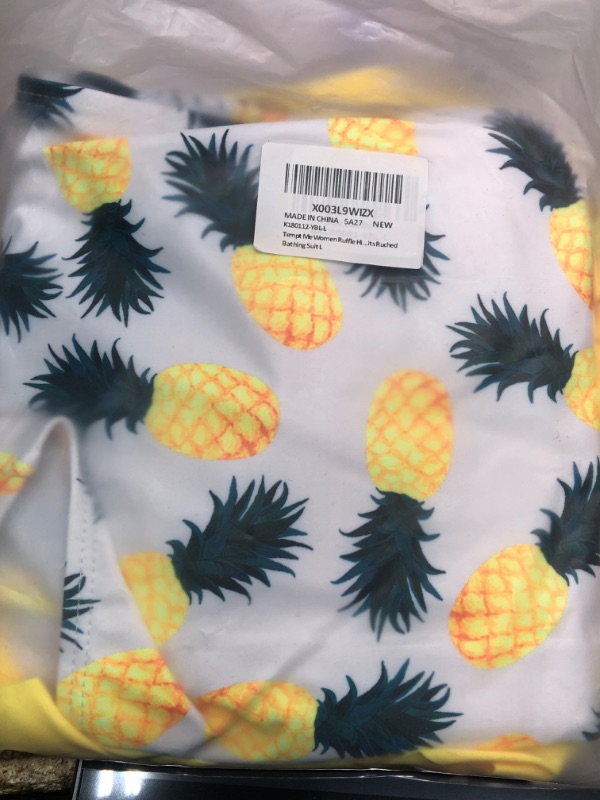Photo 2 of **PINEAPPLE**Tempt Me Women Two Piece Swimsuits Ruffle High Waisted Bikini Ruched Bathing Suit with Bottom  
LG