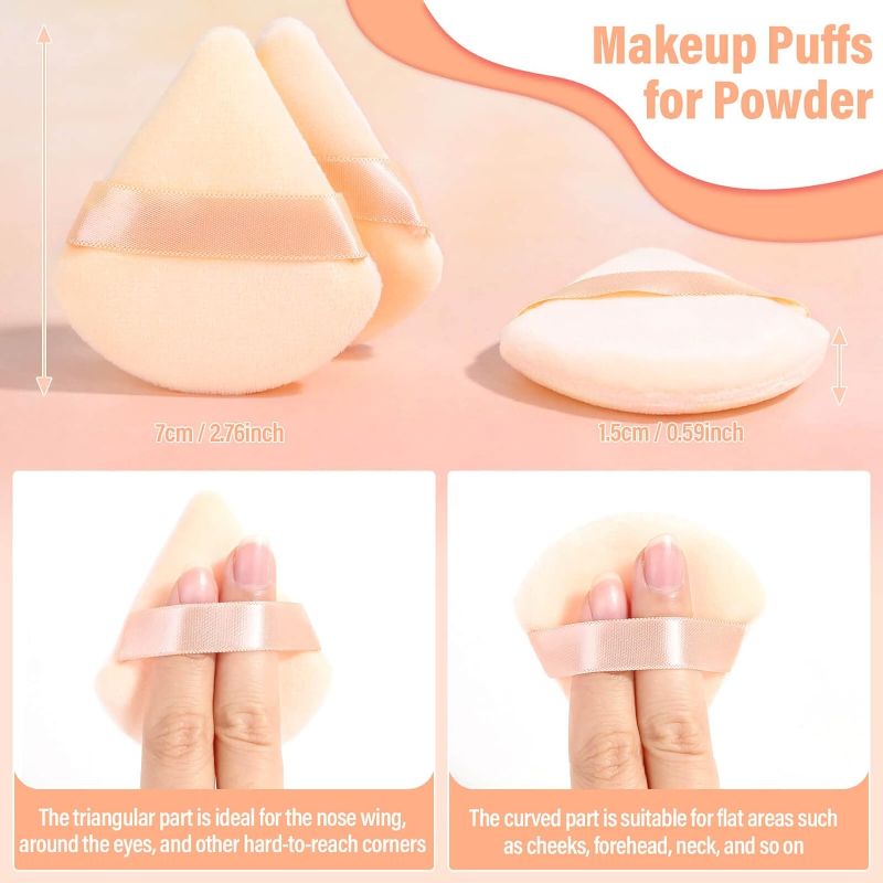 Photo 1 of 12Pcs of Triangular Powder Puff Makeup Sponges, Made of Super-soft Velvet, Designed for Contouring, Eye, and Corner, Beauty Blender Foundation Mixing Container. (Beige) 12PCS Beige