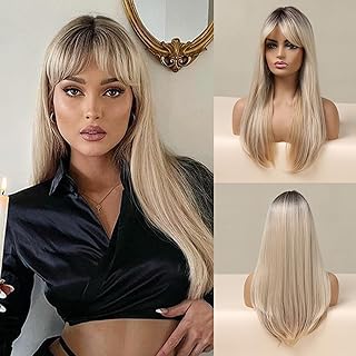 Photo 1 of *READ NOTES*&Aomuco Natural   (Dirty Blonde) Wig with Bangs Long Straight Wigs for Women Synthetic Hair Wigs