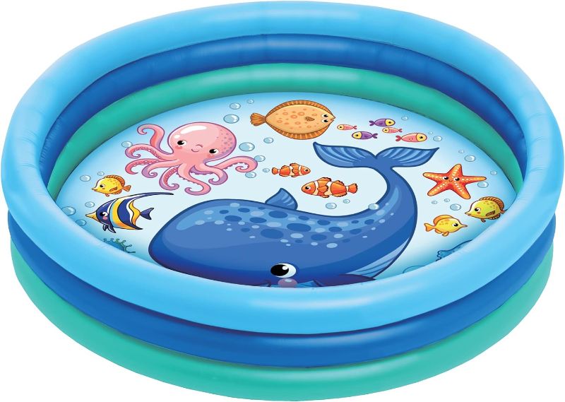 Photo 1 of 3 Ring Inflatable Pool - Kiddie Pool Floats 51" with Aquarium Design - Kids Pool Round 3 Ring Pool for Summer Outside Backyard Fun - for Children 3 Years Old and Up
