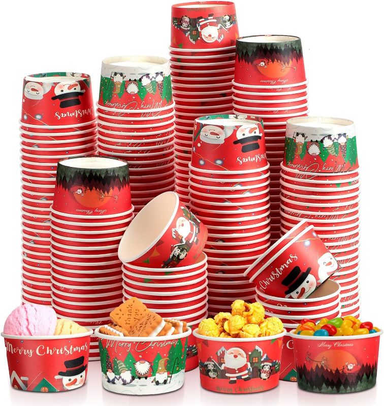 Photo 1 of 240 Pcs Christmas Small Snack Bowls bulk 8oz Xmas Themed Ice Cream Cups Disposable Dessert Snack Paper Bowls for Christmas Party Hot Cold Drink Sundae Yogurt
