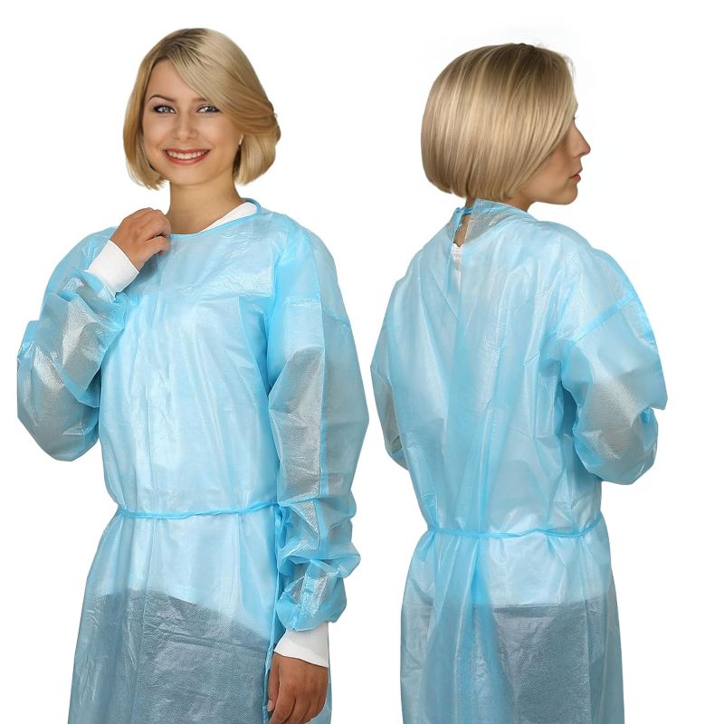 Photo 1 of 10PCs Dental Grade Disposable PP+PE Isolation Gown AAMI by VASTMED | Long Sleeve & Elastic Cuff Universal Size
