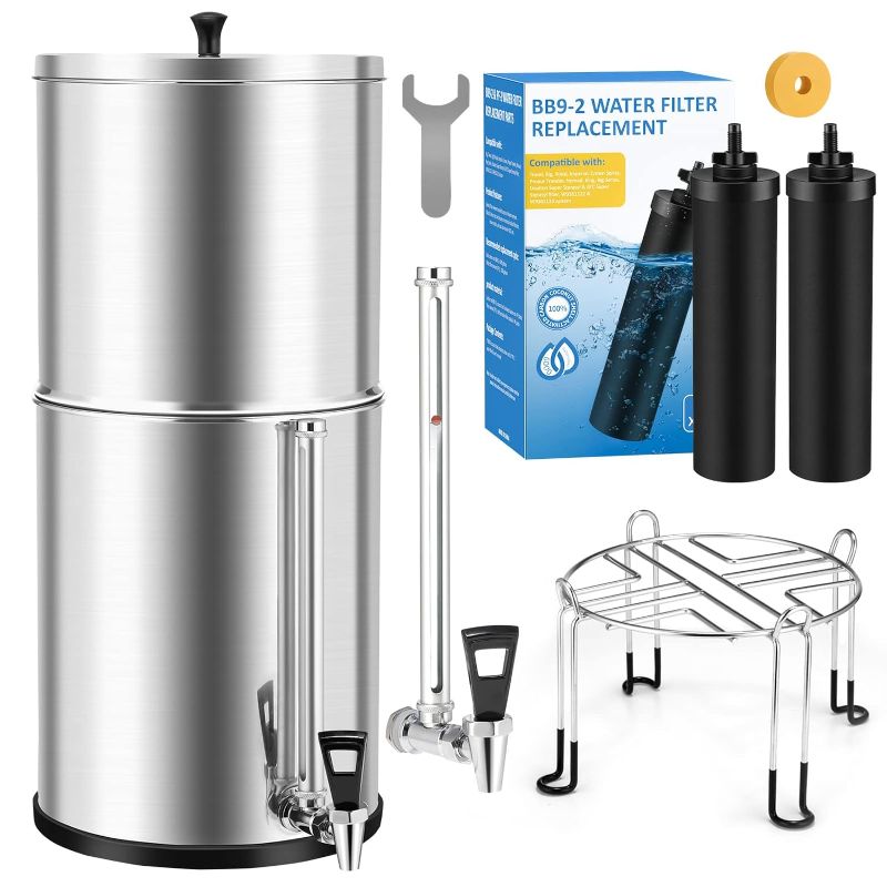 Photo 1 of Gravity Fed Water Filter System, 2.25G Stainless-Steel Countertop Water Filter System Set with Water Filter, Metal Water View Spigot and Countertop Water Filter Stand