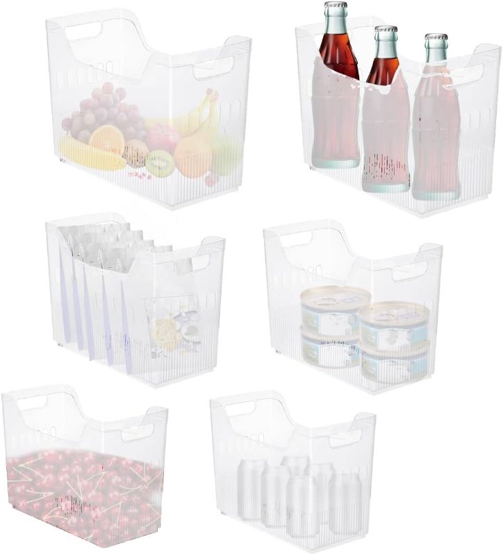 Photo 1 of 6 Pcs Freezer Organizer Bins 3 Size Storage with Wheel Containers Pantry Organizer Clear Plastic Pantry Organization with Wheel Freezer for Cabinet Kitchen Bathroom Home Organization
