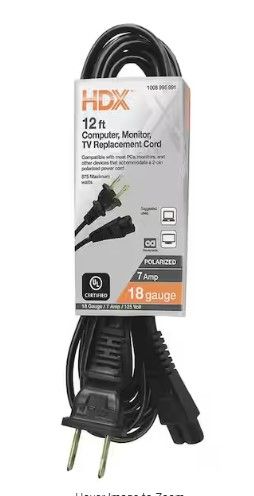 Photo 1 of 6 Pack 12 ft. 18/2 Light Duty Computer, Monitor, TV Replacement Cord, Black
