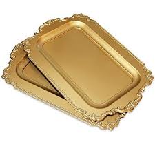 Photo 1 of 2Pcs Vintage Gold Decorative Tray, Plastic Serving Tray for Coffee Table, Living Room, Ottoman, Bathroom.
