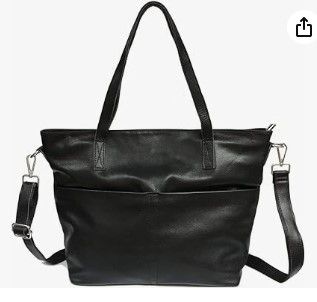 Photo 1 of Cosmetic Damages AMVIKS Women's Black Tote Handbag Genuine Cow Leather Design Shoulder Bag Purses Convertible Work Bag
