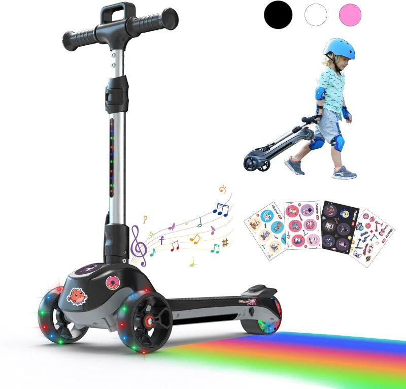 Photo 1 of **SEE NOTES** iScooter Electric Scooter for Kids Ages 3-12, Bluetooth Music Speaker, LED Light-up Wheels, Thumb Accelerator, 3 Adjustable Height Toddler Motorized Scooters, Electric Scooter for Girls/Boys White