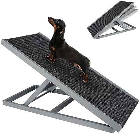 Photo 1 of COSMETIC DAMAGES Dog Ramp for Bed Small Dog to Large Dog - Portable Ramp for Dogs, Folding Dog Ramp for All Breeds - Adjustable Wooden Dog Ramp for Couch or Sofa (Natural Wood-Carpet,Medium) Natural Wood-Carpet Medium